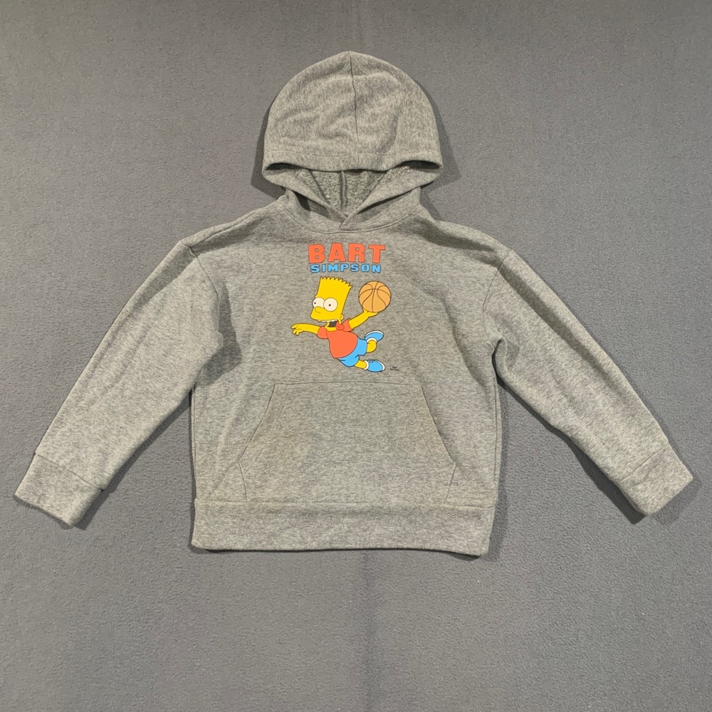 Old Navy Bart Simpson Hoodie Kids Size M 8 Gray Basketball Graphic Pullover